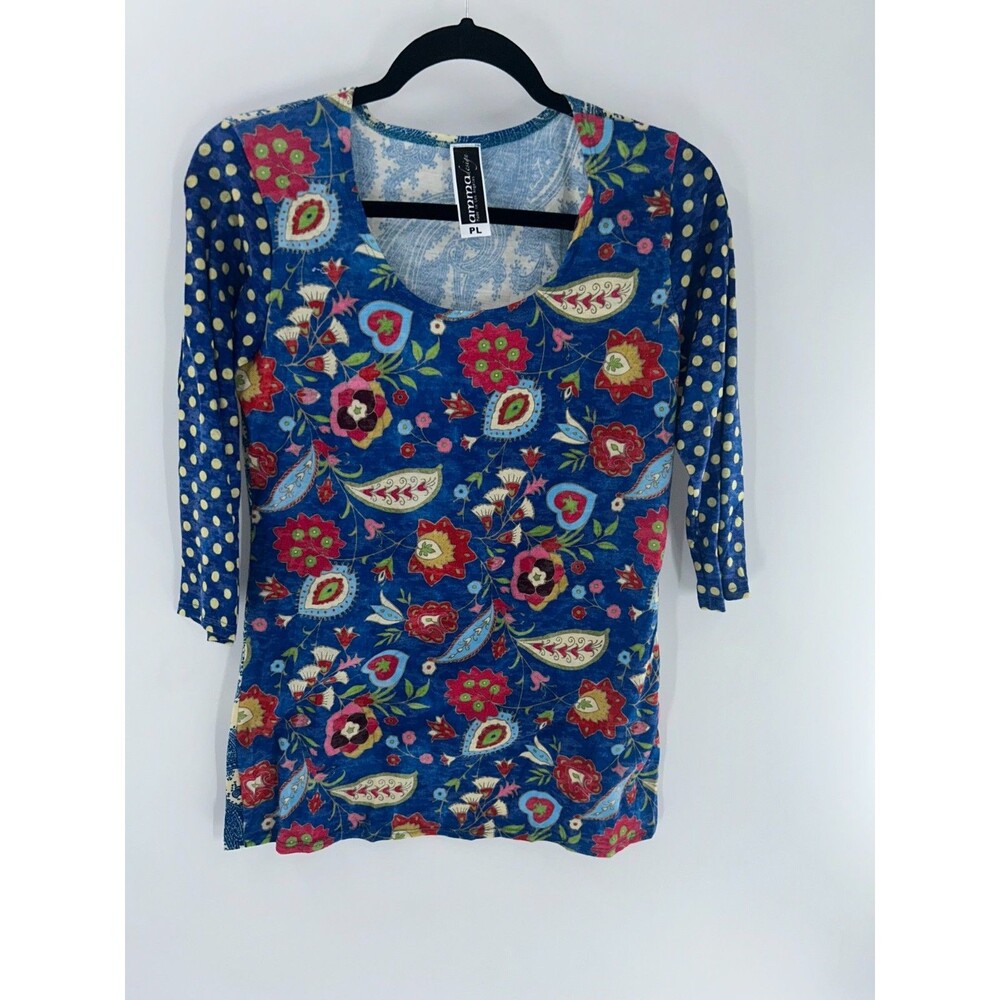 Women's Amma Design Made in LA Whimsical 3/4 Sleeve Tunic Top Size PL